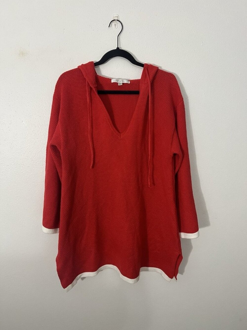 Flat White Anthropologie Livvy Waffle Knit Tunic Sweater Red White Size 1